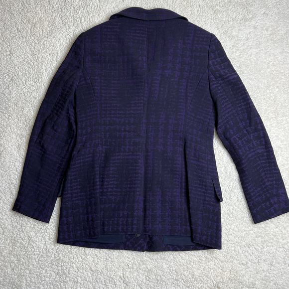 Rena Lange Woven Wool Silk Blend Purple Black Pattern Double Snap Jacket 10 - Picture 8 of 11